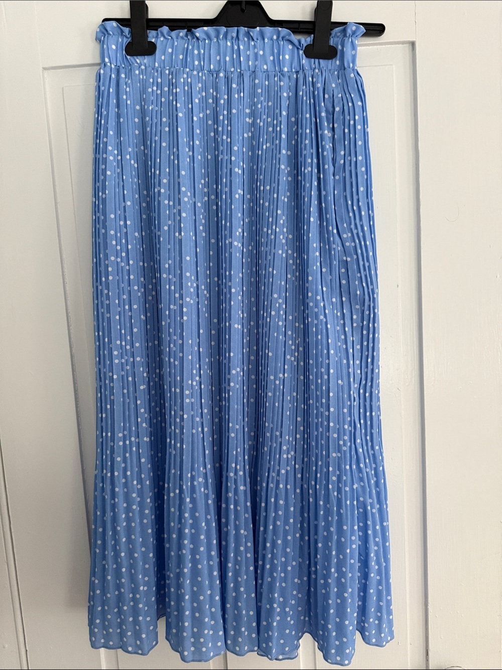 Soft Blue Polka Dot Maxi Skirt with Elastic Waist